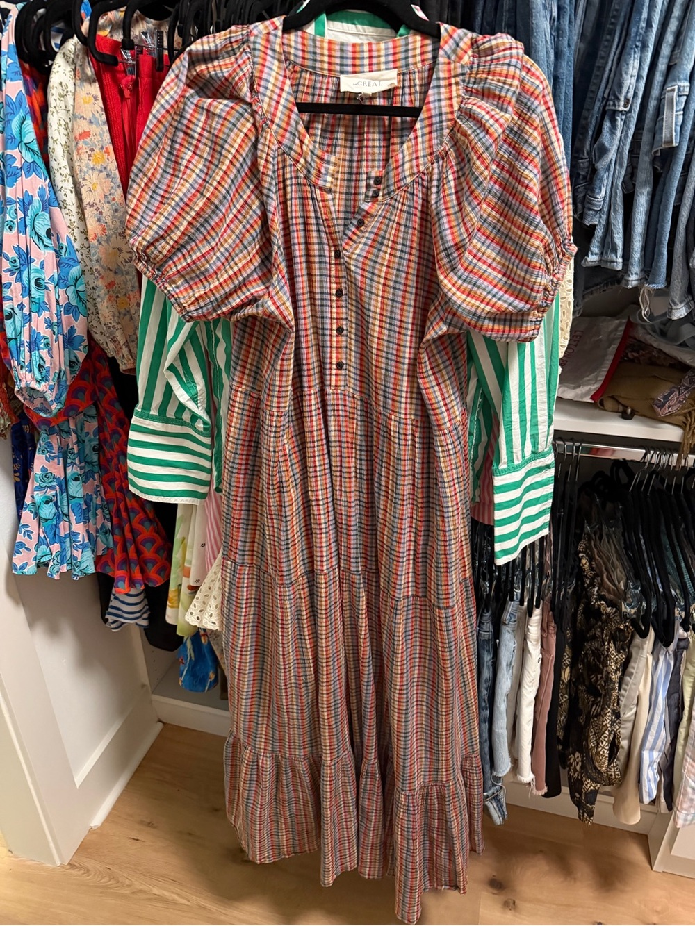 THE GREAT. Multi-Color Plaid Tiered Maxi Dress - Picture 4 of 4